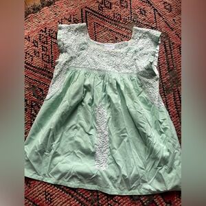 Mi Golondrina mint green top embroidered white details